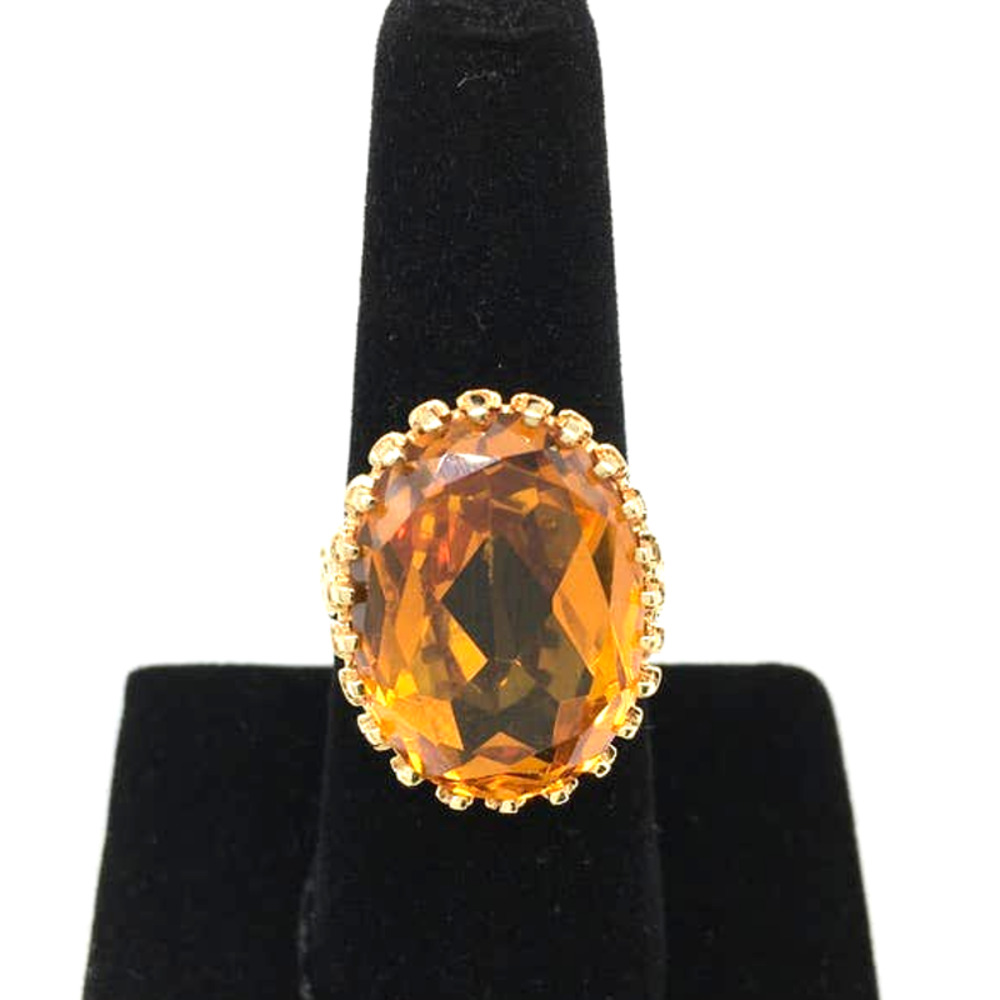 Vintage 14K Yellow Gold Women's Heart Ring With Large Citrini Stone  Size 7.5